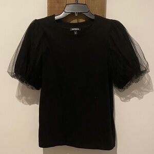 Express Black Blouse with Tulle Sleeves